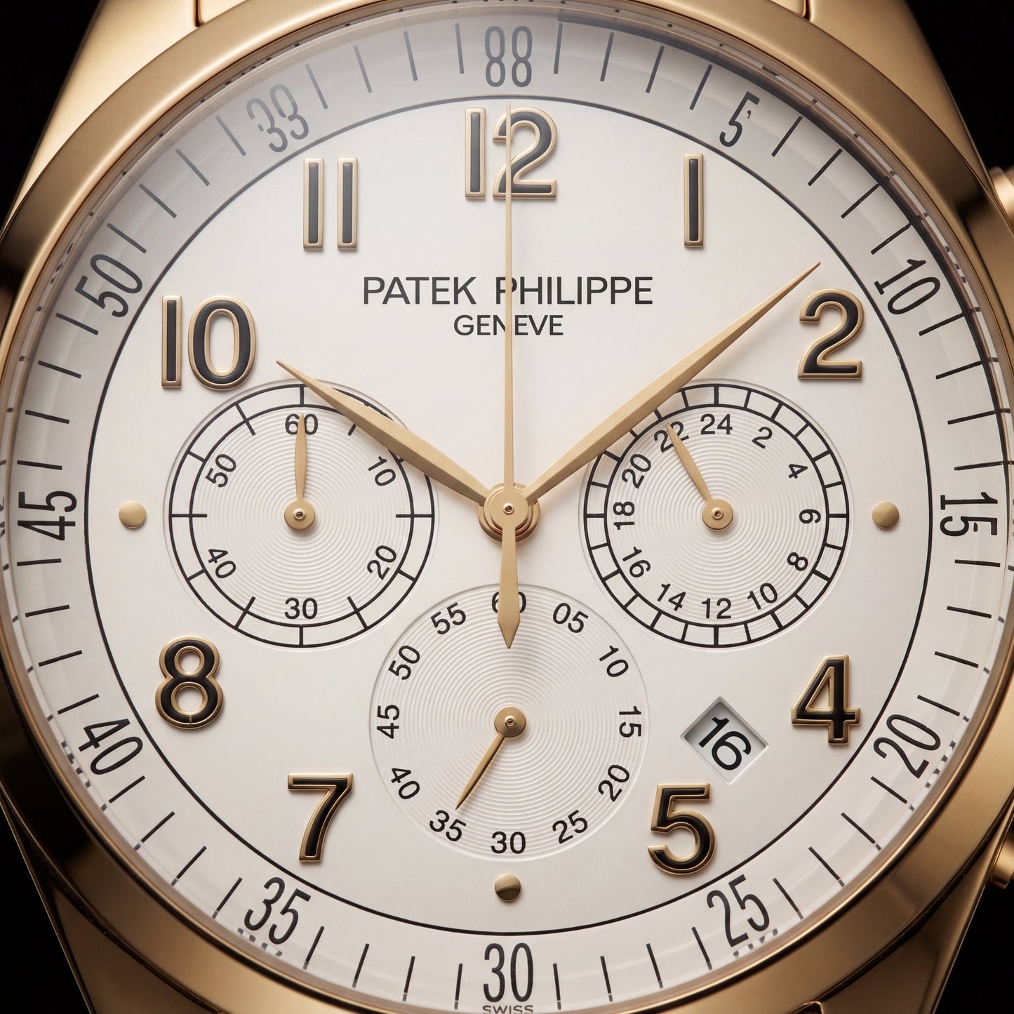 Luxury Gold Stainless Steel Chronograph Watch Silver Dial Arabic Numerals Multi-Subdial Date Display – Men