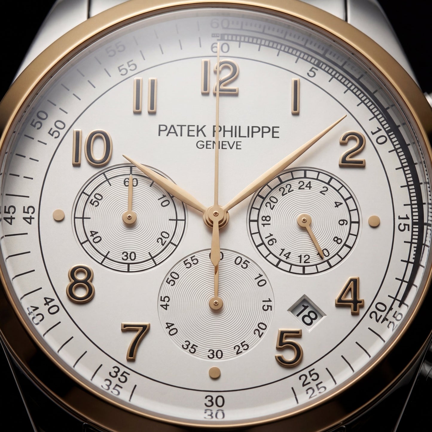 Luxury Two-Tone Stainless Steel Chronograph Watch Gold Bezel Silver Dial Arabic Numerals Multi-Subdial Date Display – Men