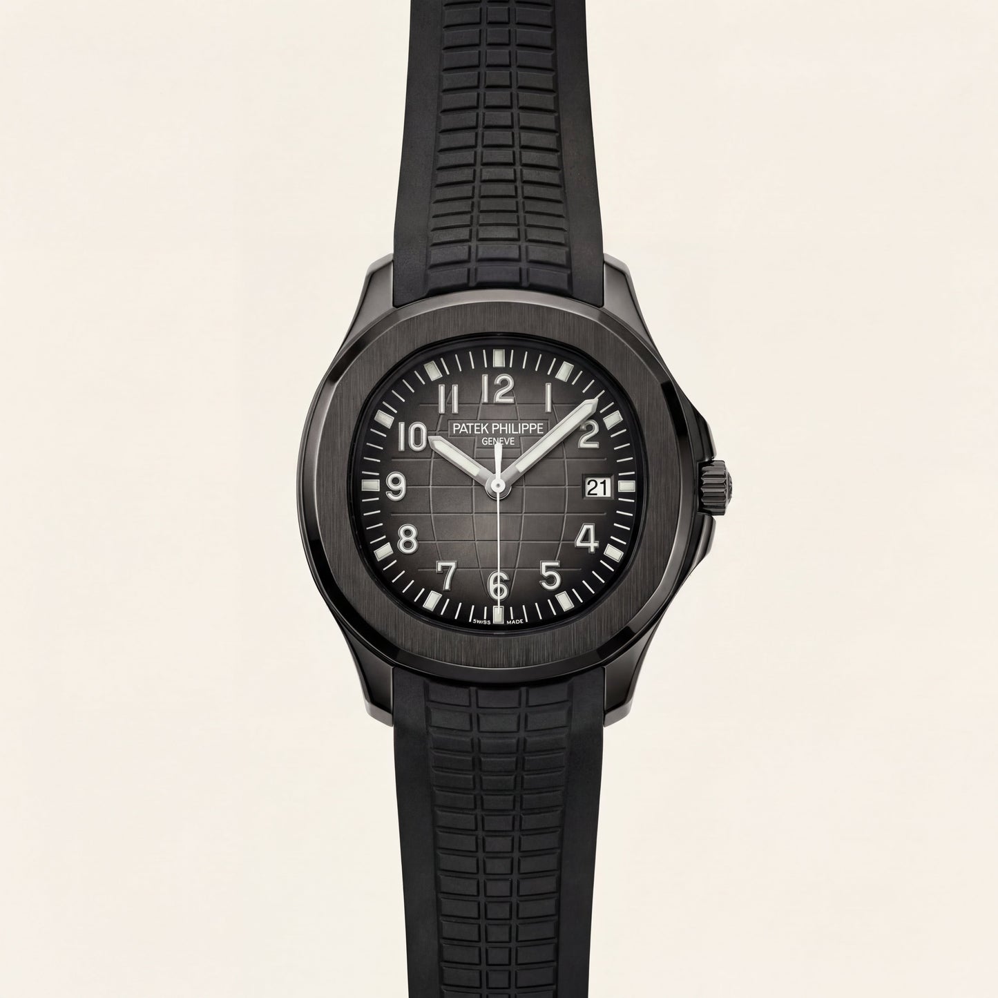 Luxury Black Sport Watch Matte Black Steel Case Charcoal Grid Dial Premium Rubber Strap Watch – Men