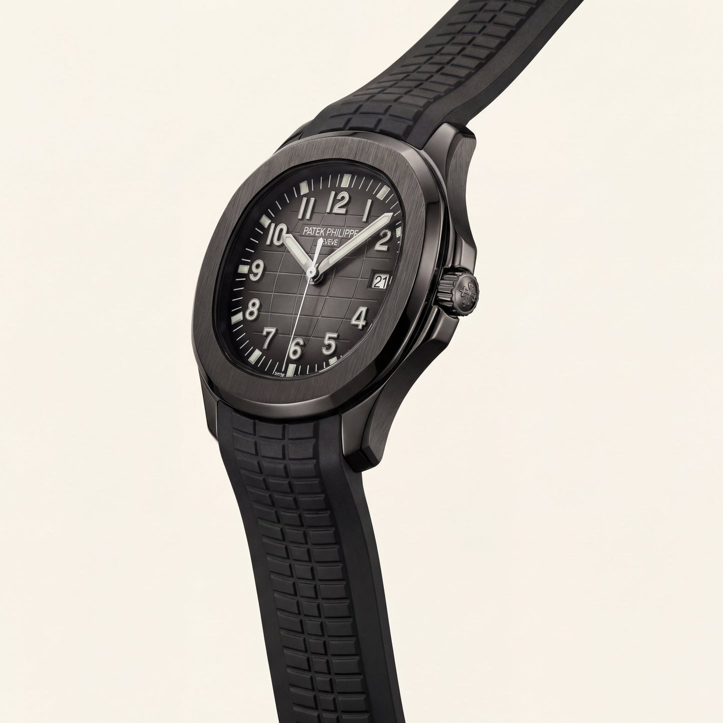 Luxury Black Sport Watch Matte Black Steel Case Charcoal Grid Dial Premium Rubber Strap Watch – Men