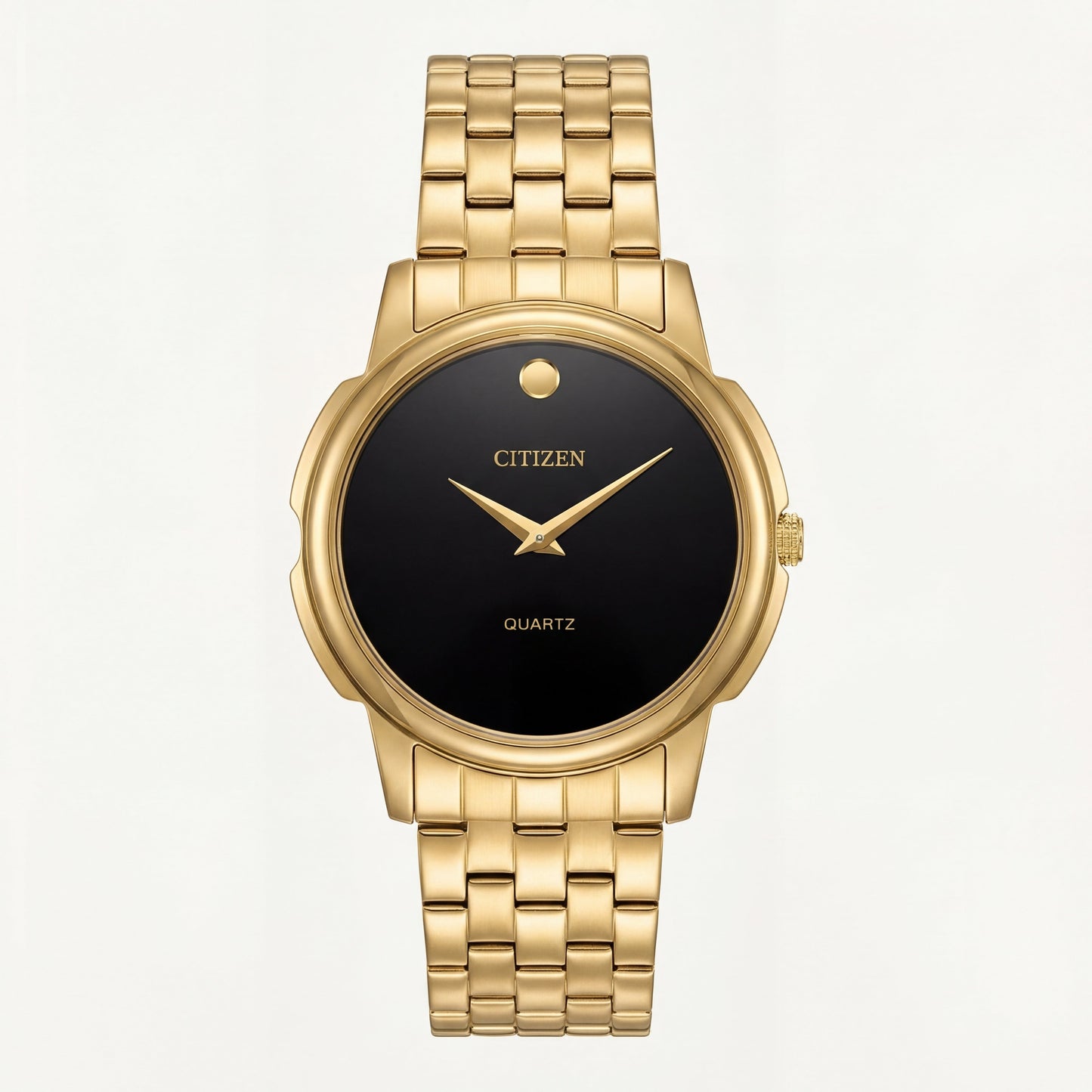 Luxury Gold Stainless Steel Minimalist Watch Black Dial Slim Hands Quartz Dress Watch – Men