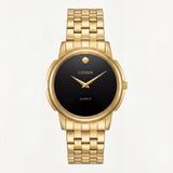 Luxury Gold Stainless Steel Minimalist Watch Black Dial Slim Hands Quartz Dress Watch – Men
