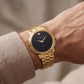 Luxury Gold Stainless Steel Minimalist Watch Black Dial Slim Hands Quartz Dress Watch – Men