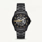 Luxury Black Stainless Steel Skeleton Watch Gold Markers Automatic Open Dial Mechanical Watch – Men
