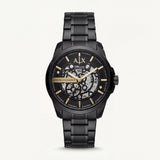 Luxury Black Stainless Steel Skeleton Watch Gold Markers Automatic Open Dial Mechanical Watch – Men
