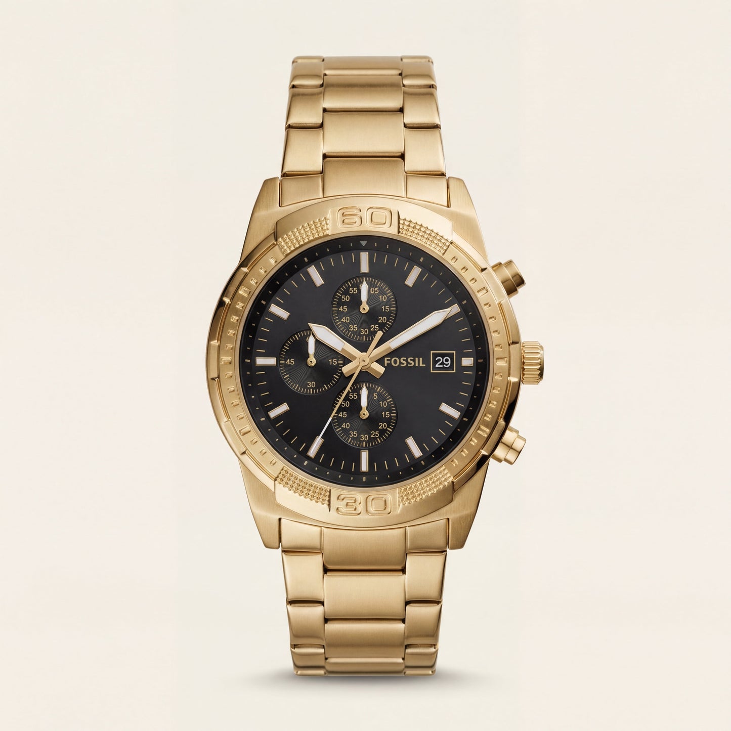 Luxury Gold Stainless Steel Chronograph Watch Black Dial Multi-Subdial Date Display Sport Watch – Men