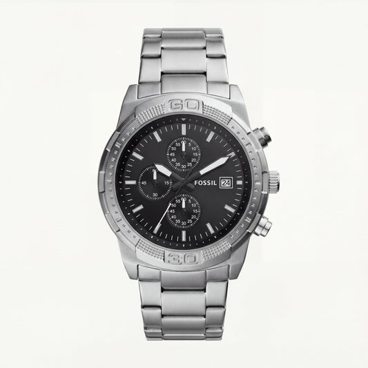 Luxury Silver Stainless Steel Chronograph Watch Black Dial Multi-Subdial Date Display Sport Watch – Men