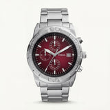 Premium Silver Stainless Steel Chronograph Watch Red Sunburst Dial Date Display Sport Luxury Watch – Men