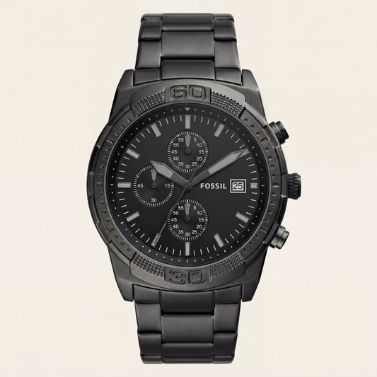 Luxury Black Stainless Steel Chronograph Watch Matte Black Dial Multi-Subdial Date Display Sport Watch – Men