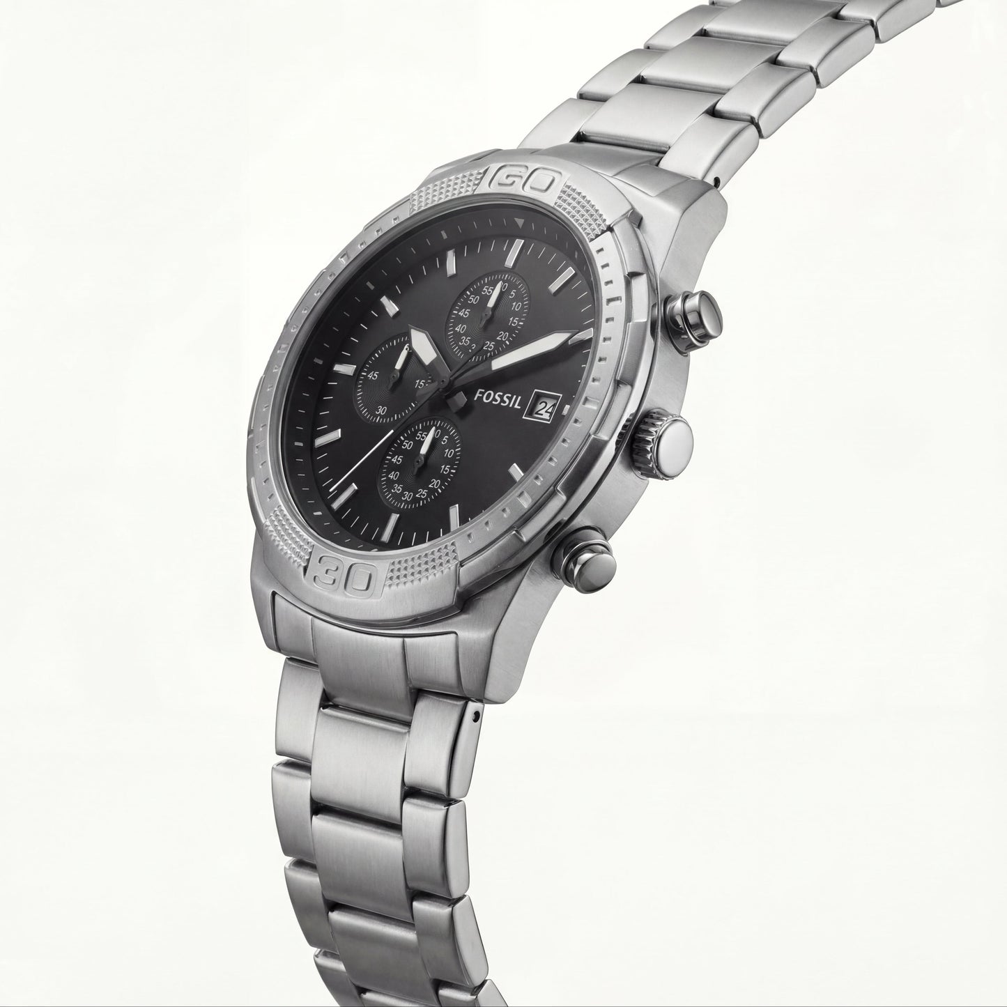 Luxury Silver Stainless Steel Chronograph Watch Black Dial Multi-Subdial Date Display Sport Watch – Men