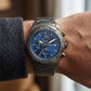 Premium Gunmetal Stainless Steel Chronograph Watch Blue Sunburst Dial Date Display Sport Luxury Watch – Men