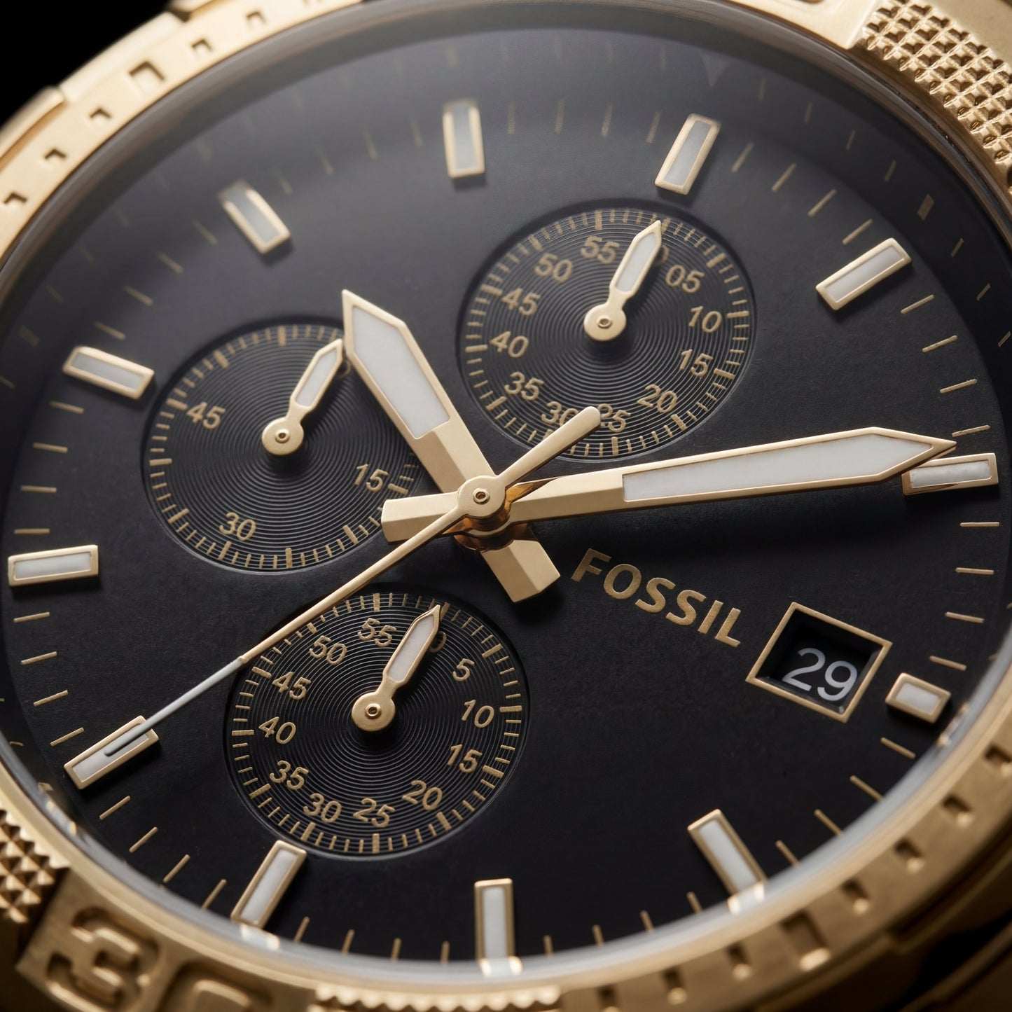 Luxury Gold Stainless Steel Chronograph Watch Black Dial Multi-Subdial Date Display Sport Watch – Men