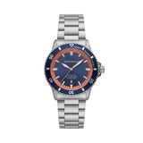 Premium Silver Stainless Steel Diver Style Watch Blue Dial Orange Accent Bezel Date Display Sport Luxury Watch – Men
