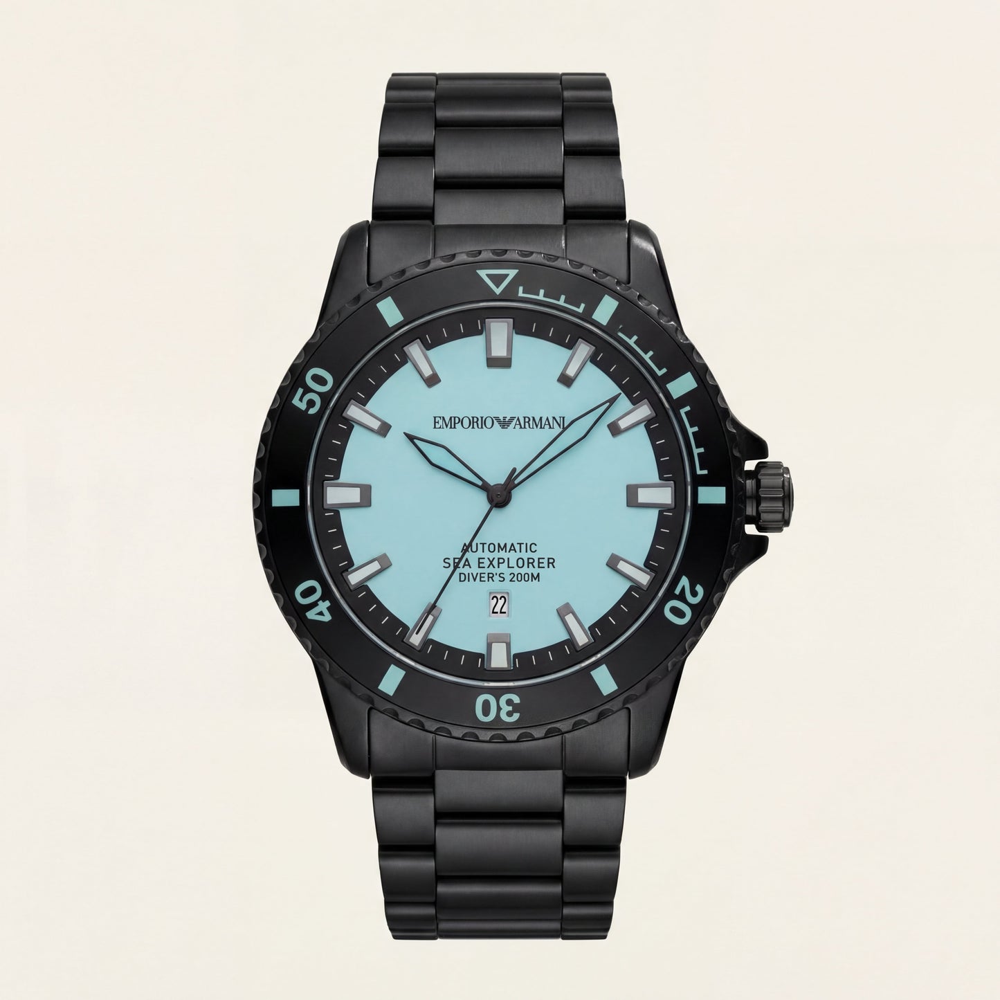 Premium Black Stainless Steel Diver Style Watch Ice Blue Dial Date Display Sport Luxury Watch – Men