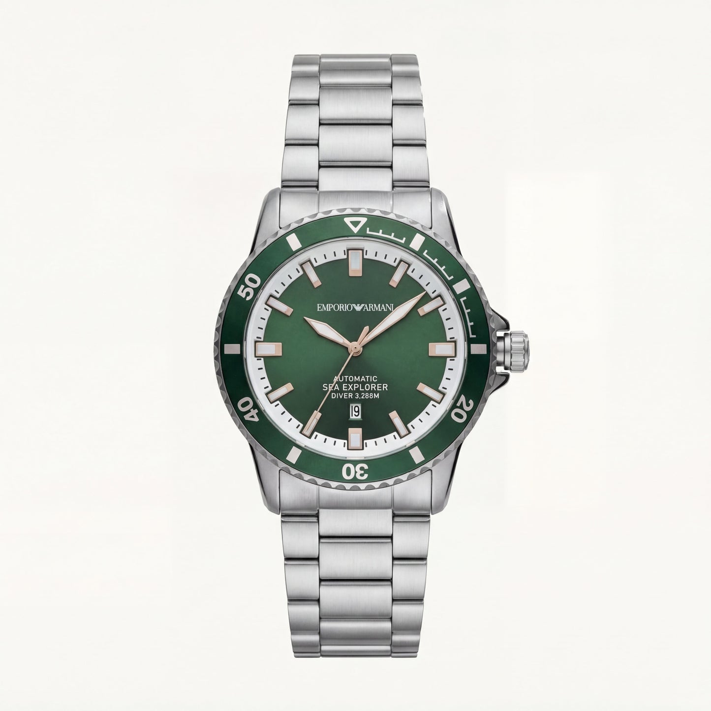 Premium Silver Stainless Steel Diver Style Watch Green Dial White Ring Date Display Sport Luxury Watch – Men