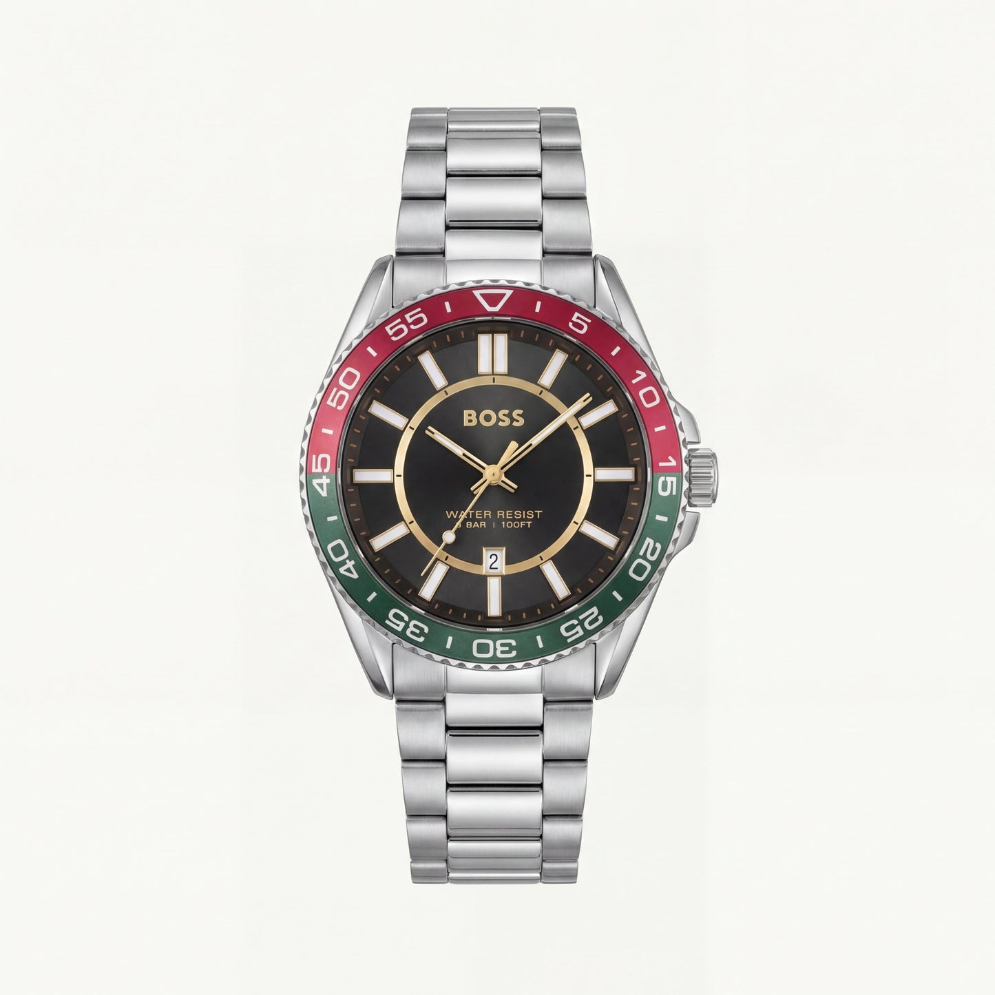 Premium Silver Stainless Steel Watch Black Dial Tricolor Sport Bezel Date Display Classic Luxury Watch – Men