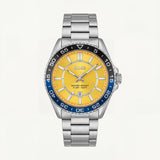 Premium Silver Stainless Steel Watch Yellow Dial Blue Sport Bezel Date Display Bold Luxury Watch – Men