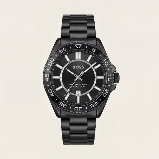 Premium Black Stainless Steel Watch Black Dial Sport Bezel Date Display All-Black Luxury Watch – Men