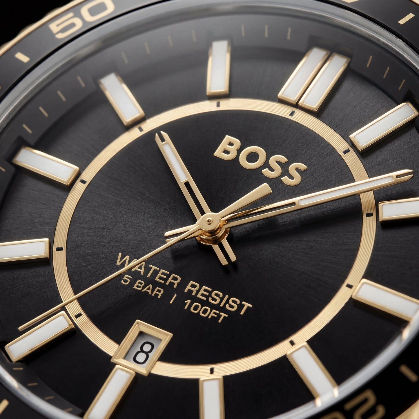 Premium Two-Tone Stainless Steel Watch Black Dial Gold Accent Bezel Date Display Classic Luxury Watch – Men