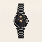 Black Round Case Luxury Medusa Dial Gold Hands Stainless Steel Bracelet Watch – Women