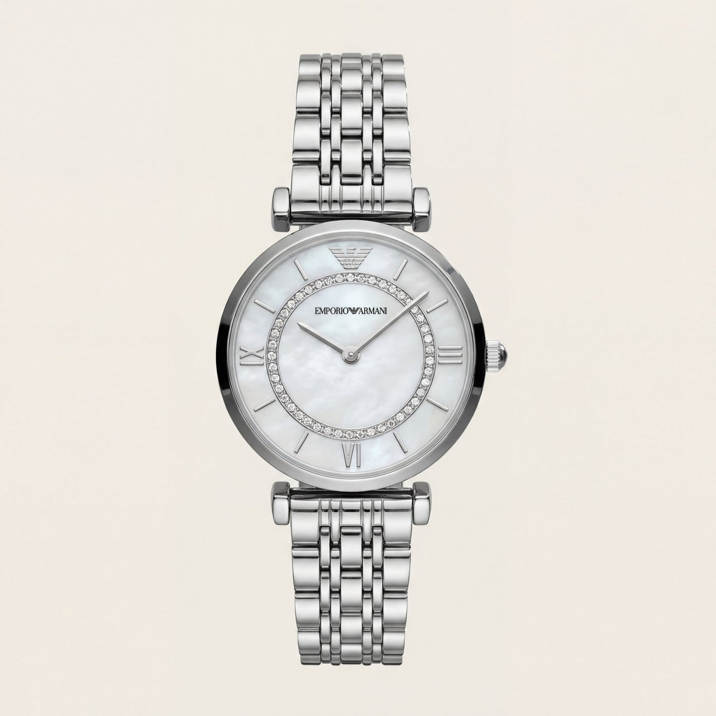 Silver Mother-of-Pearl Crystal Ring Watch – Luxe Edition