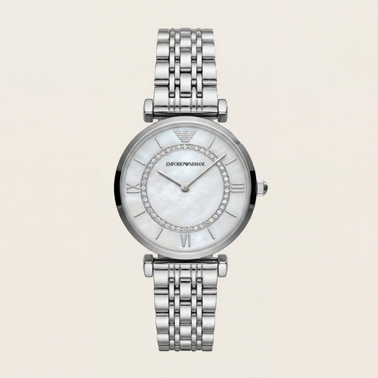 Silver Mother-of-Pearl Crystal Ring Watch – Luxe Edition