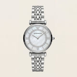 Silver Mother-of-Pearl Crystal Ring Watch – Luxe Edition