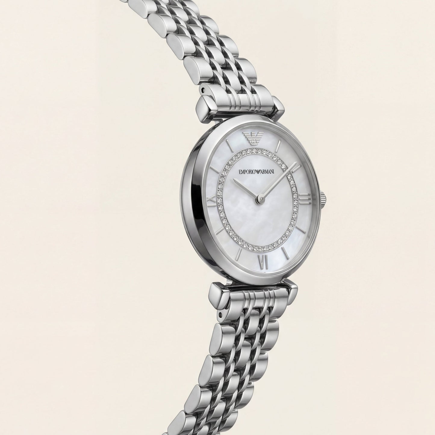 Silver Mother-of-Pearl Crystal Ring Watch – Luxe Edition