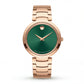 Rose Gold Minimalist Emerald Green Sunray Dial Luxury Bracelet Watch – Women