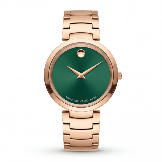 Rose Gold Minimalist Emerald Green Sunray Dial Luxury Bracelet Watch – Women