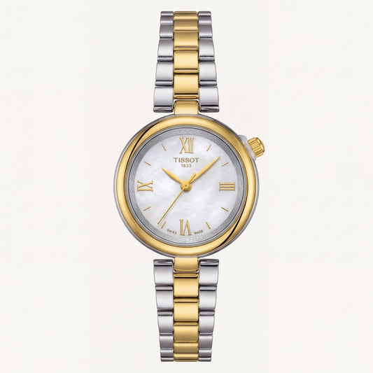 Two-Tone Gold & Steel Roman Numeral Mother-of-Pearl Dial Elegant Bracelet Watch – Women