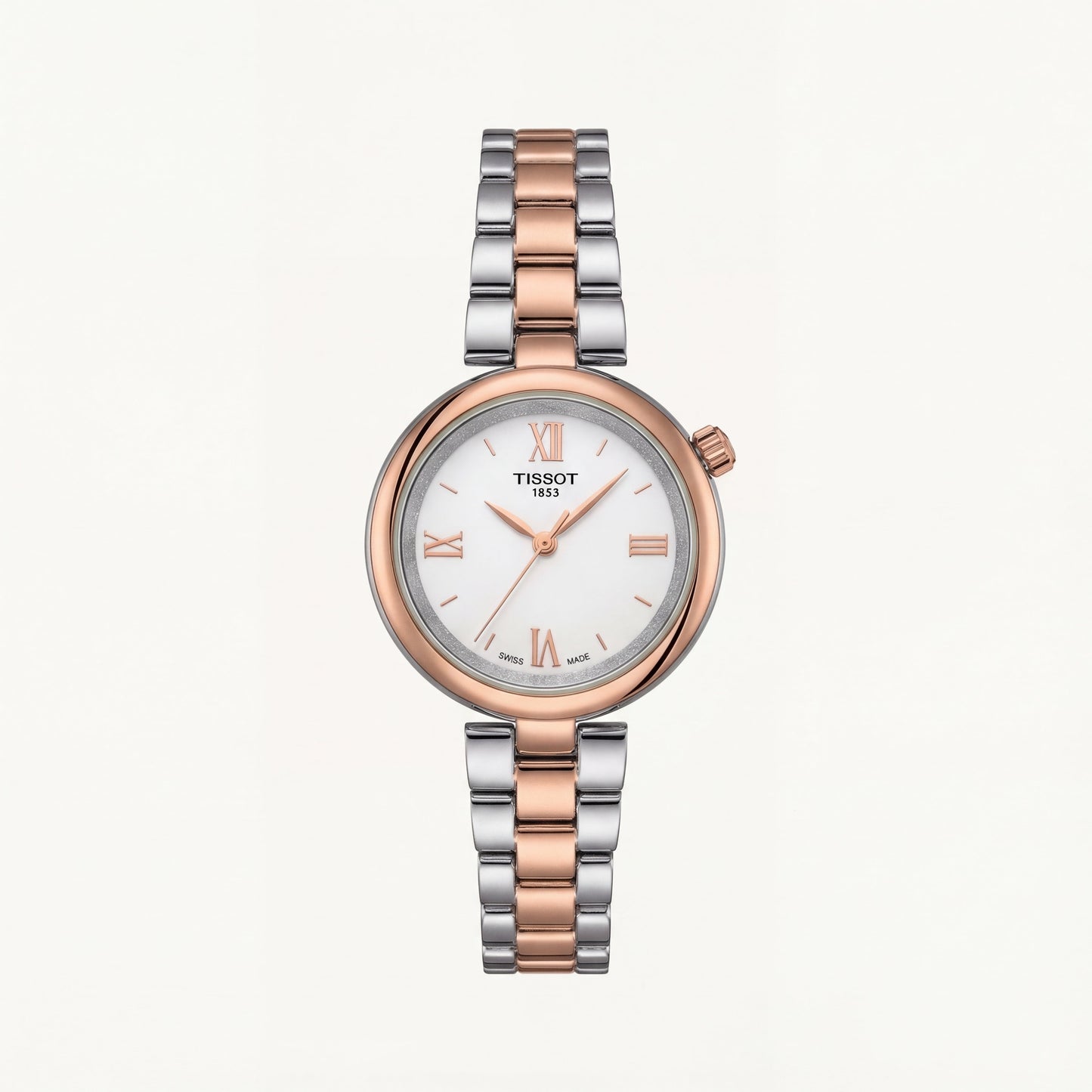 Two-Tone Steel & Rose Gold Roman Dial Elegant Bracelet Watch – Women