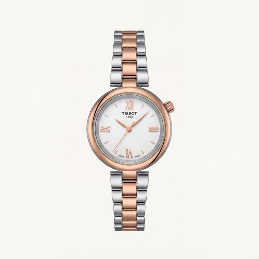 Two-Tone Steel & Rose Gold Roman Dial Elegant Bracelet Watch – Women