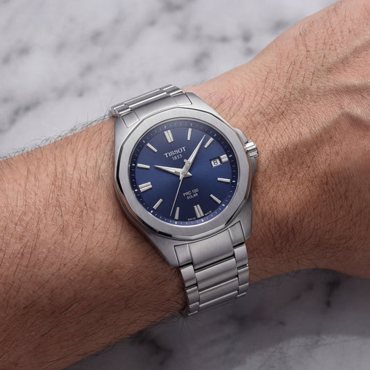 Midnight Blue Solar Quartz Stainless Steel Dress Watch