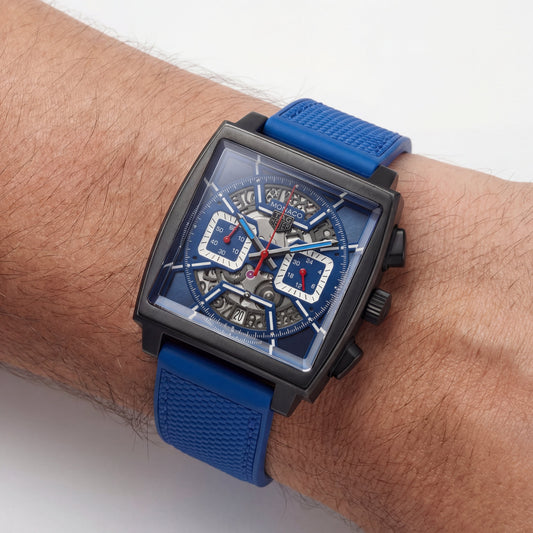 Square Skeleton Chronograph Watch with Blue Sport Strap