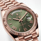 Rose Gold Day-Date President-Style Luxury Men’s Watch with Olive Green Dial