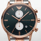 Emerald Green Chronograph Men’s Watch with Rose Gold & Silver Dual-Tone Bracelet