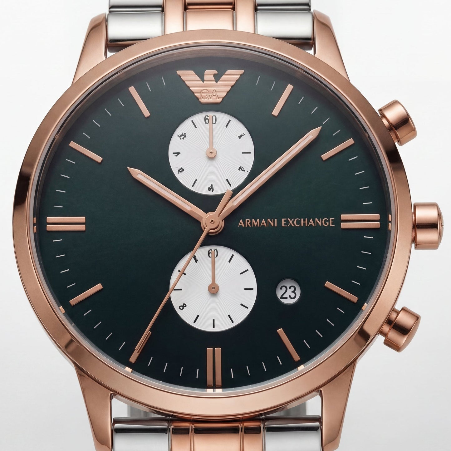 Emerald Green Chronograph Men’s Watch with Rose Gold & Silver Dual-Tone Bracelet