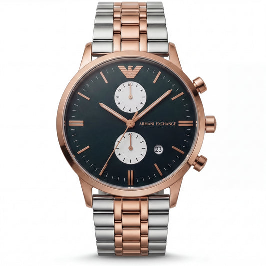 Emerald Green Chronograph Men’s Watch with Rose Gold & Silver Dual-Tone Bracelet