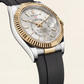 Dual-Tone Gold Fluted Bezel White Dial Luxury Men’s Watch with Rubber Strap