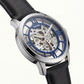 Silver Blue Skeleton Automatic Men’s Watch with Black Leather Strap