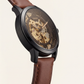 Luxury Skeleton Automatic Men’s Watch with Gold Open-Work Dial & Brown Leather Strap