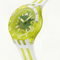 Neon Green Transparent Dive-Style Men’s Watch with White Sport Strap
