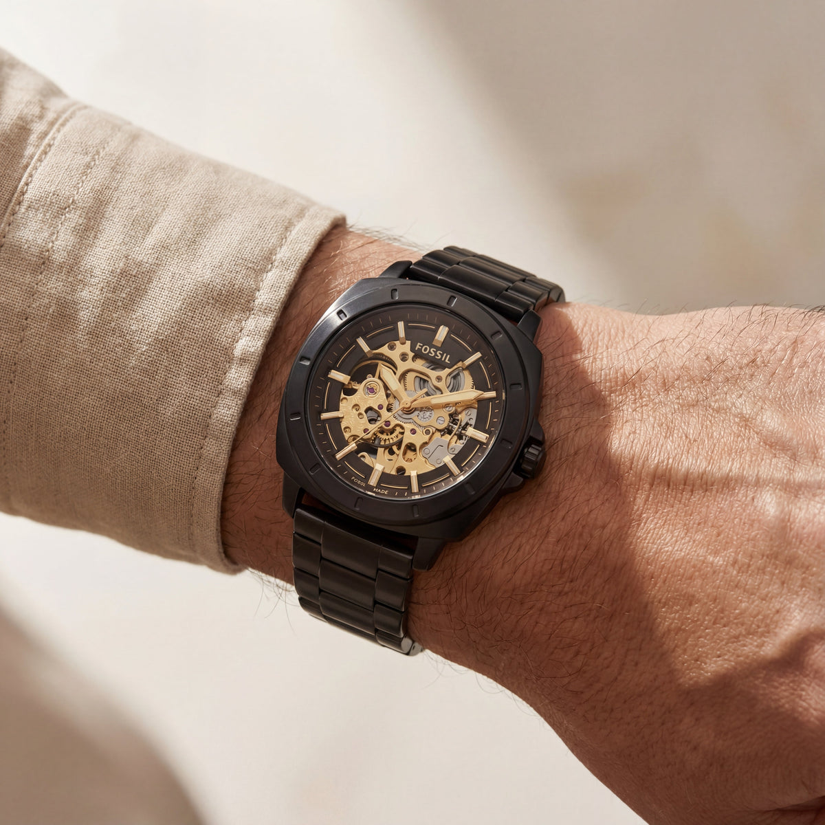 Luxury Skeleton Dial Black Stainless Steel Automatic Watch