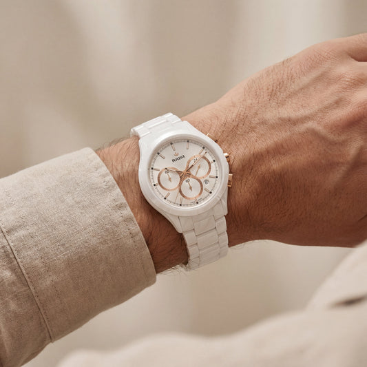 White Ceramic Rose Gold Chronograph Men’s Watch