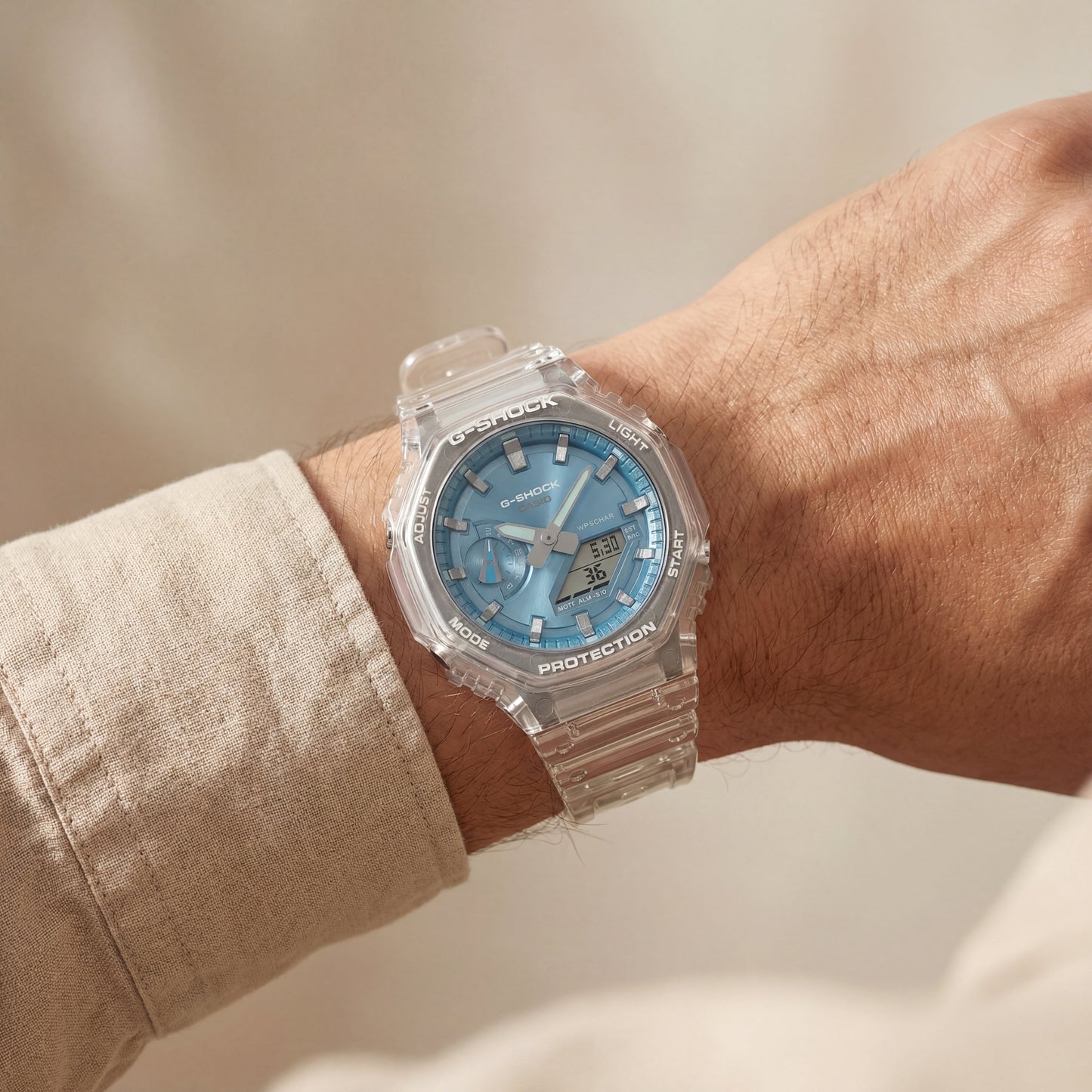 Transparent Case Blue Dial Digital-Analog Men’s Watch