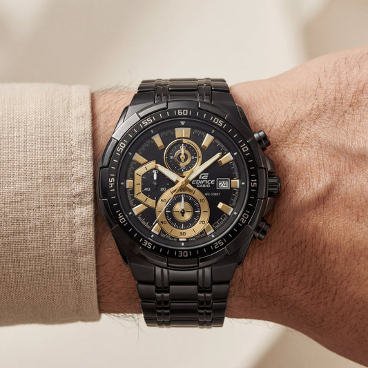 All-Black Gold Accent Chronograph Men’s Watch