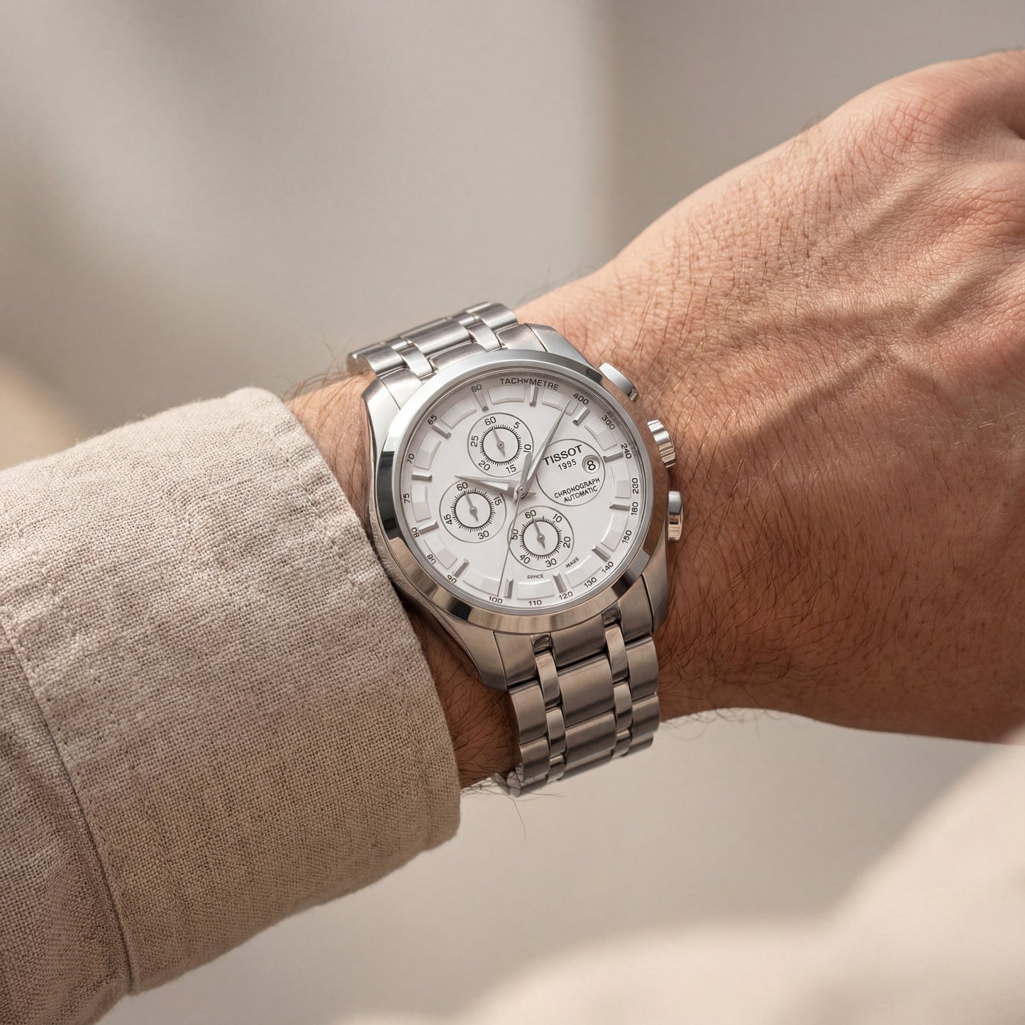 Classic White Dial -Style Chronograph Men’s Watch