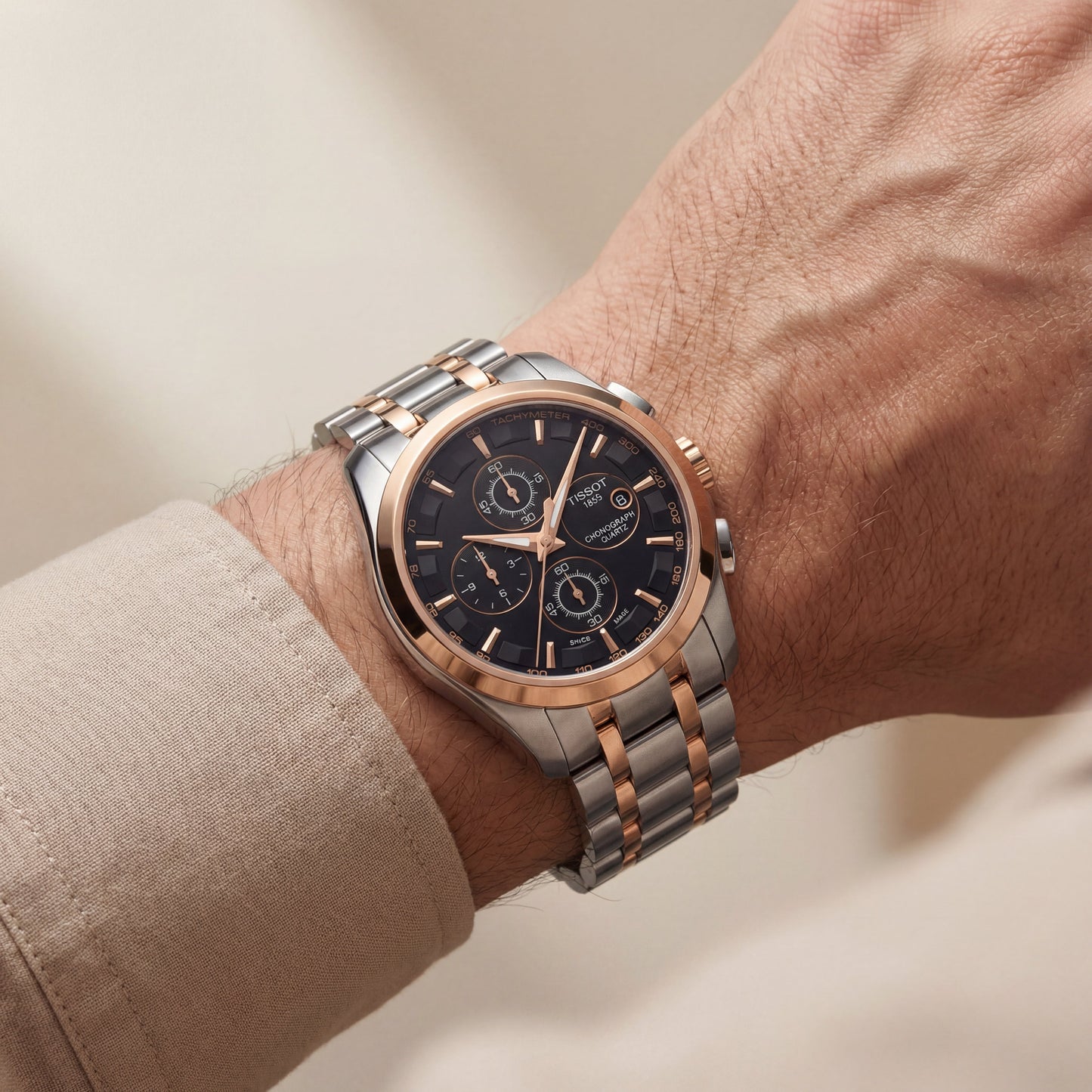 Luxury Black Dial Two-Tone Chronograph Watch for Men