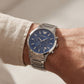 Silver Steel Blue Dial Chronograph Watch for Men